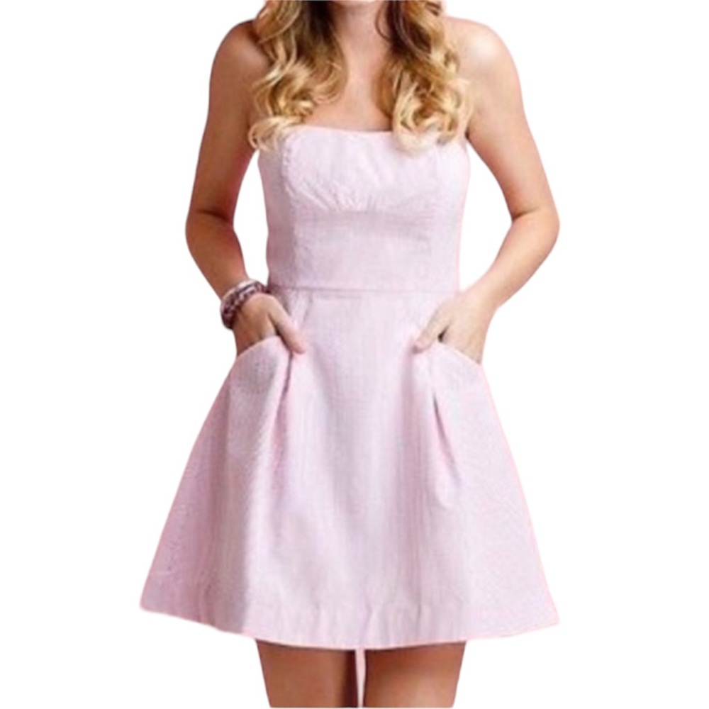Lilly Pulitzer Pink Seersucker Strapless Mini Dress Size 10